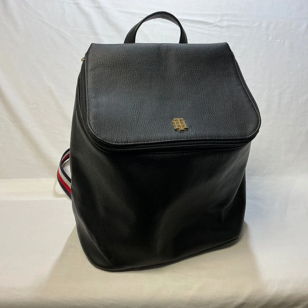 Tommy‎ Hilfiger Black Convertible Backpack Shoulder Bag Purse Red White Blue